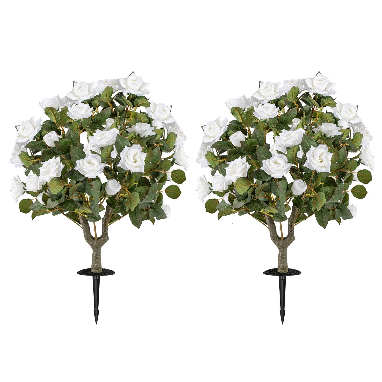 SlickBlue Artificial Rose Tree Set of 2 with White Flowers and Green Leaves