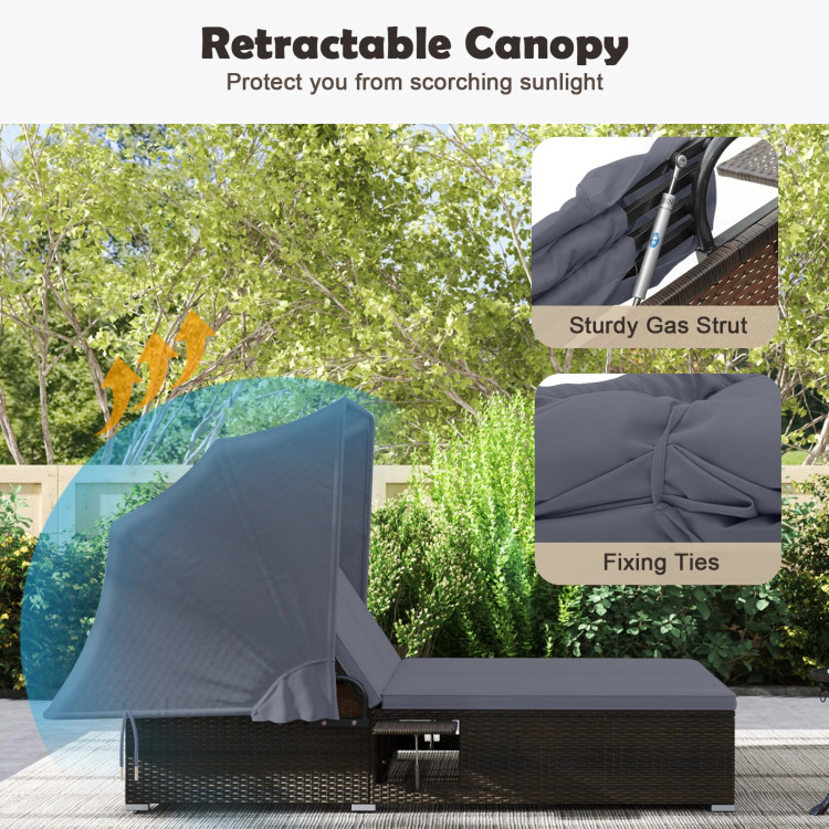 Hivvago Patio Double Chaise Lounge With Shade Cushions And Folding Side Trays