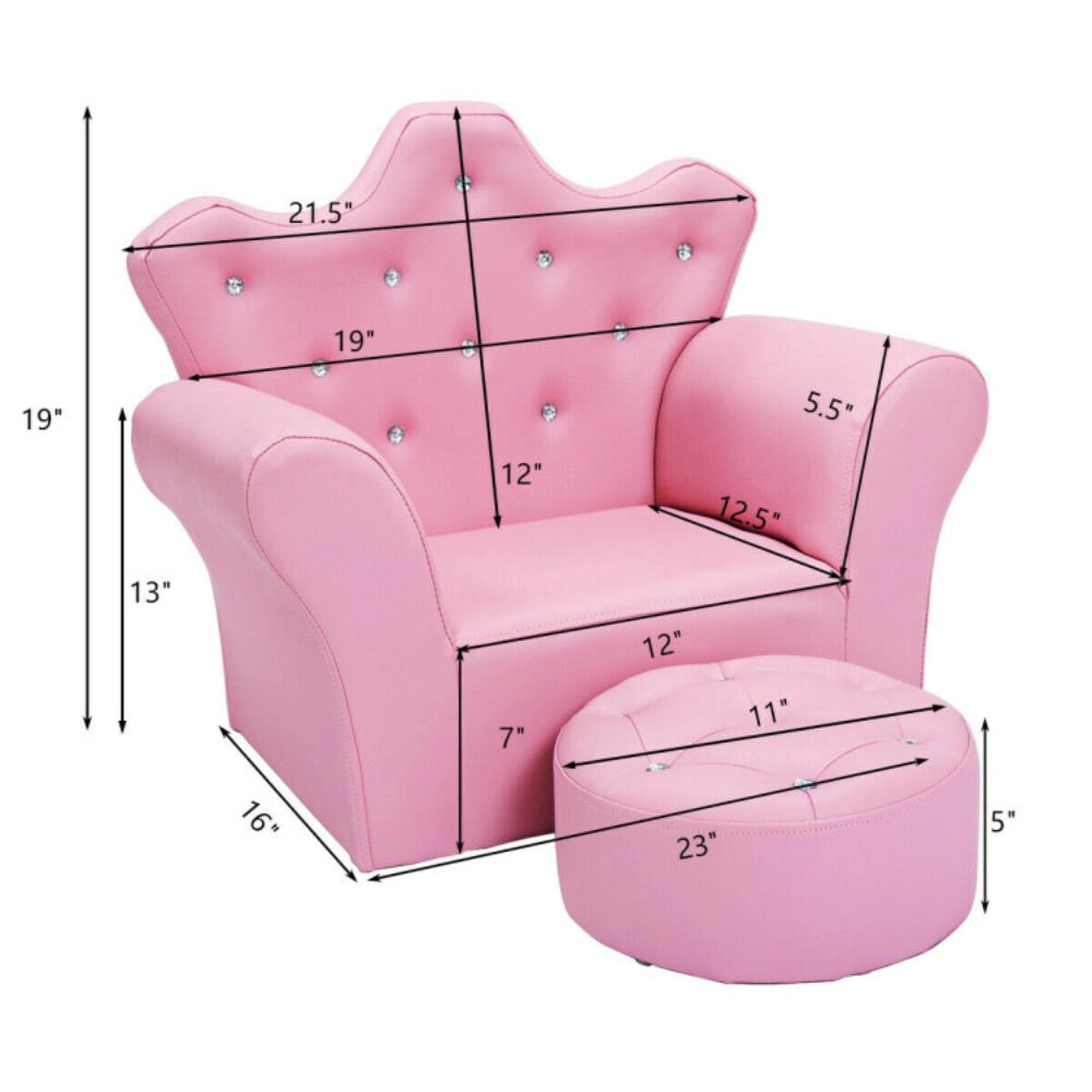 Hivvago Children Upholstered Princess Sofa With Ottoman And Diamond Decoration For Boys And Girls