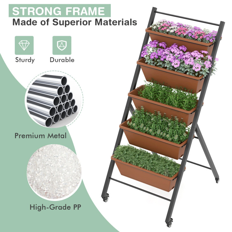 Hivvago 5-Tier Vertical Raised Garden Bed with Wheels and Container Boxes