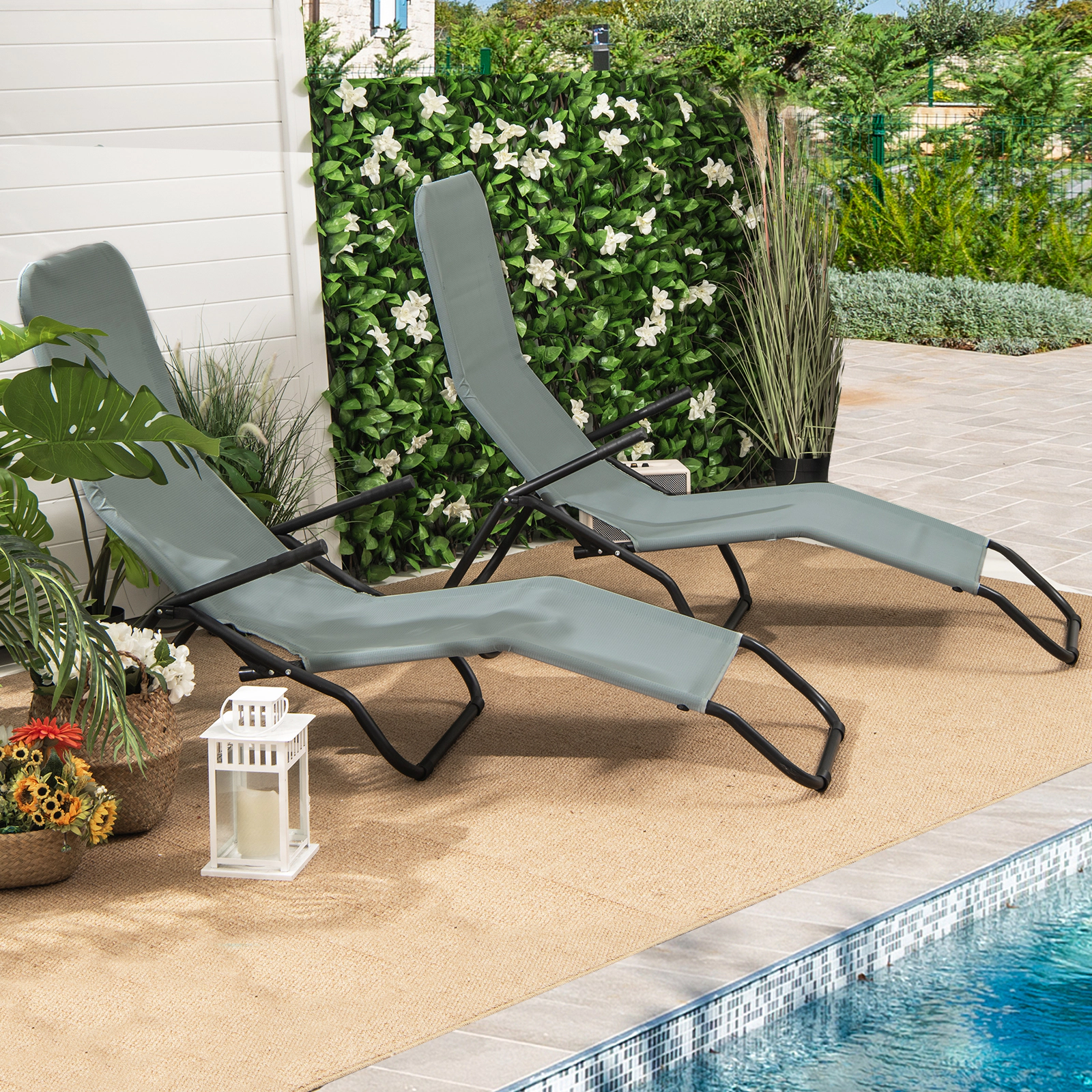 SUGIFT Folding Rocking Chaise Lounge Chairs, Set of 2, Light Green