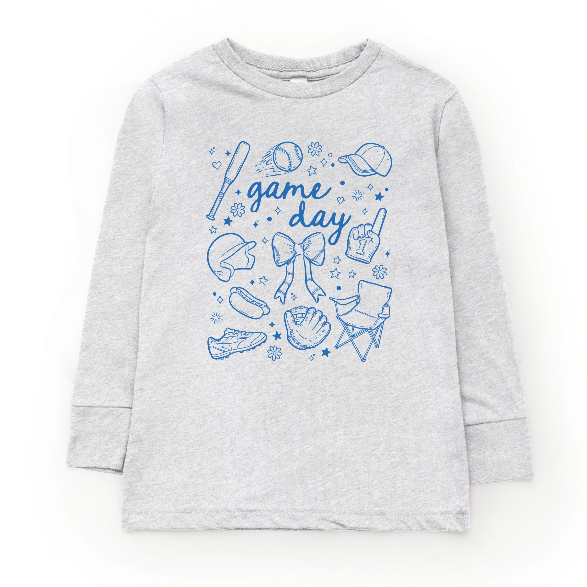 The Juniper Shop - Baseball Game Day Sketched Collage Youth Long Sleeve Graphic T-Shirt