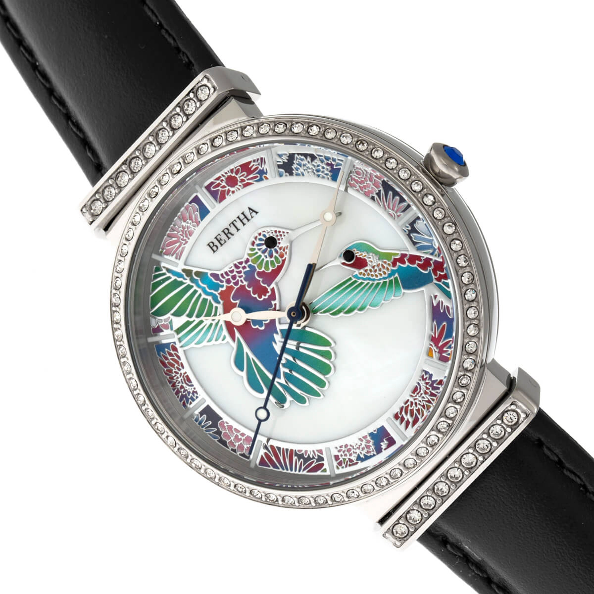 Bertha Emily Mother-Of-Pearl Leather-Band Watch