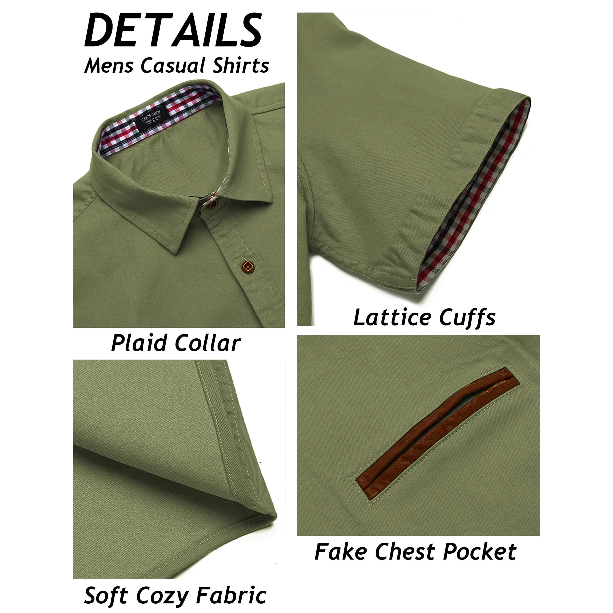 COOFANDY Mens  Short Sleeve Button Down Shirt Lapel Collar Plaid Casual Tops
