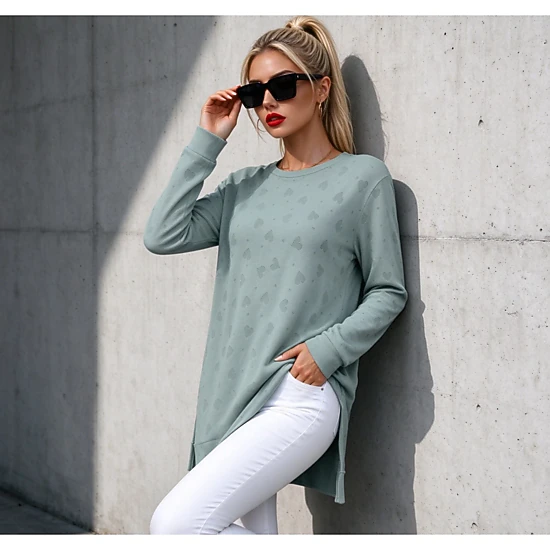 Coolmee Women's Round Neck Loose Long Sleeve Slit T-Shirt Top All Season