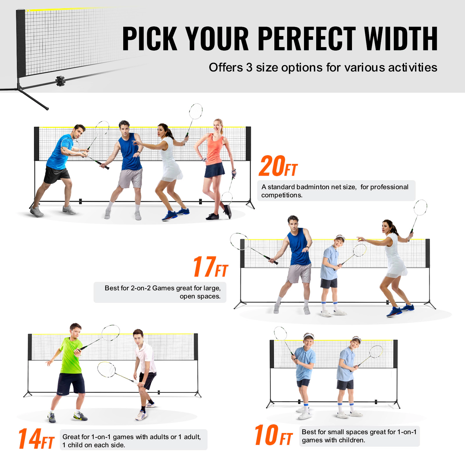 HONGGE Badminton Net Height Adjustable Volleyball Net Foldable Pickleball Net Portable Easy Setup Tennis Net Set with