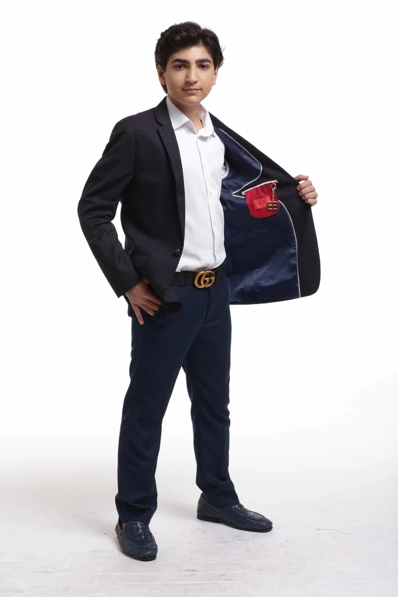 Elie Balleh Boys Slim Fit Diamond Dots Blazer
