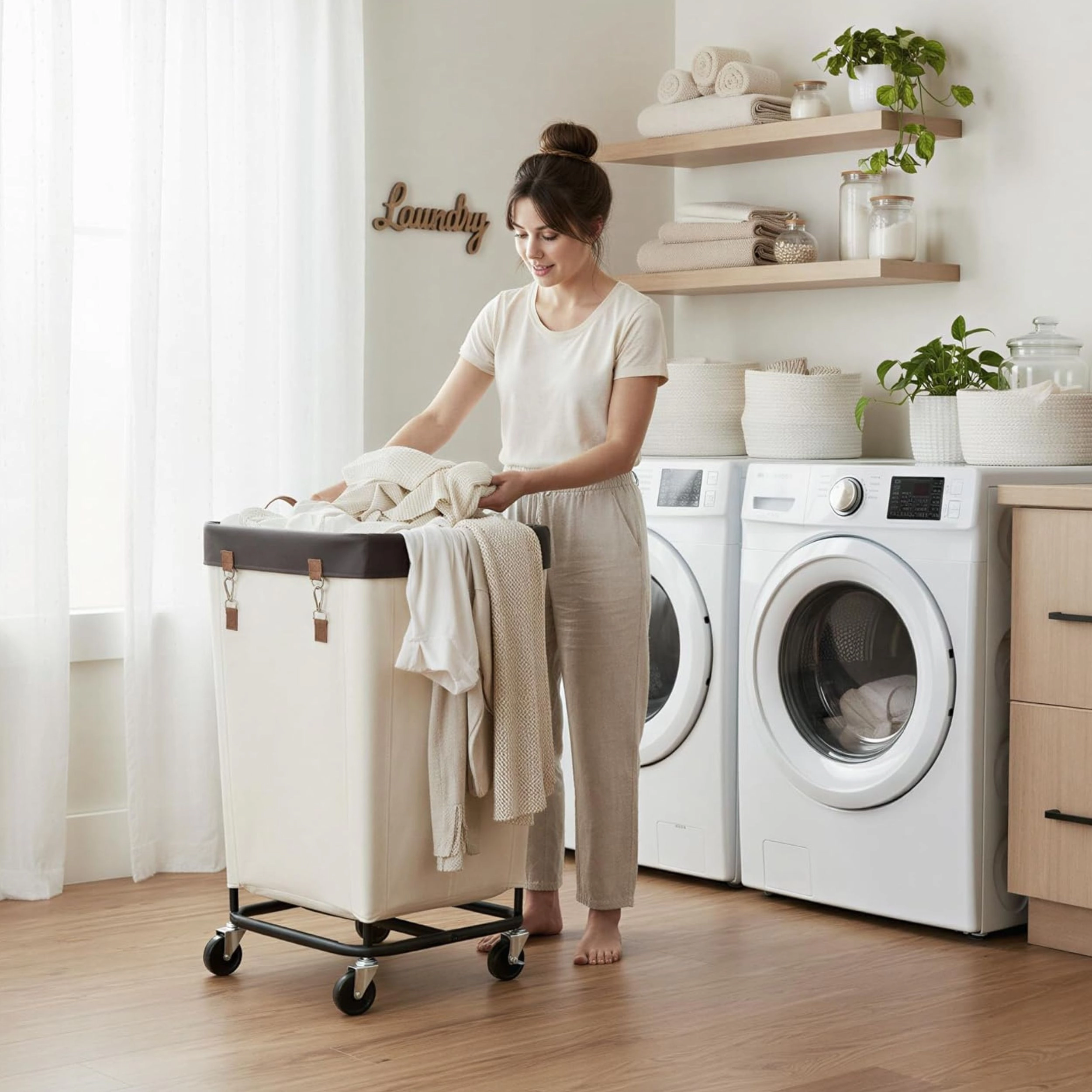 Stock Preferred 160L Rolling Laundry Hamper with Wheels Large Clothes Basket