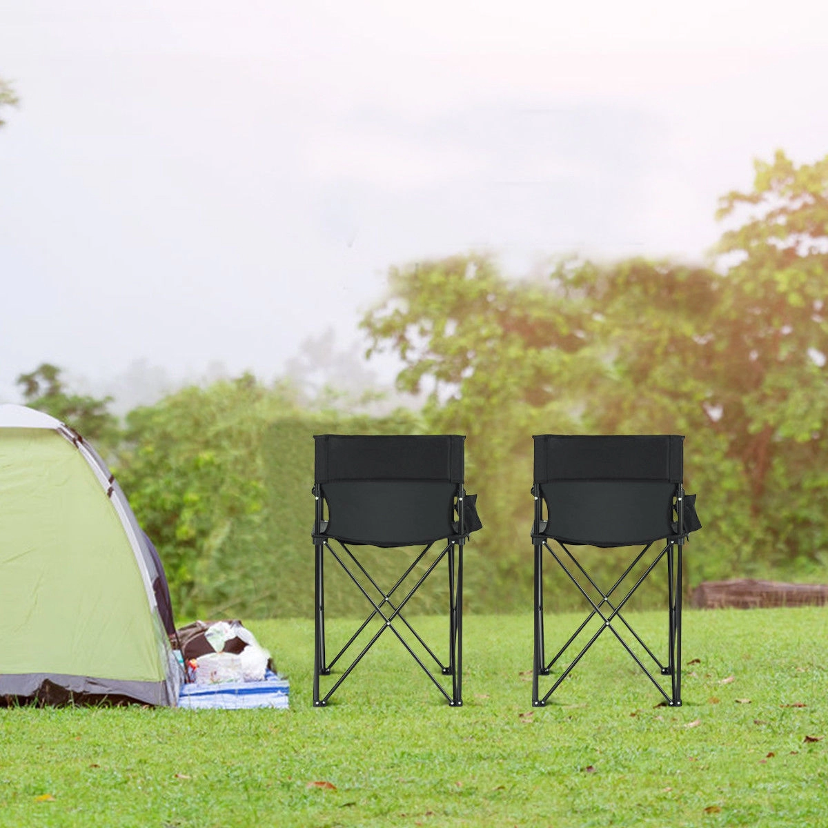 SUGIFT 38.5-in Oversized 252-lb Capacity High Folding Camping Chair with Detachable Armrests and Cup Holder