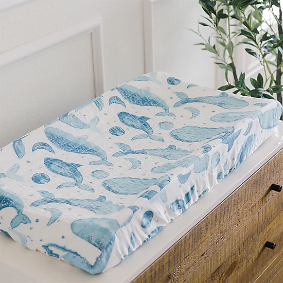 Crane Baby Caspian Whale Cotton Quilted Change Pad Cover, Color: Blue ...