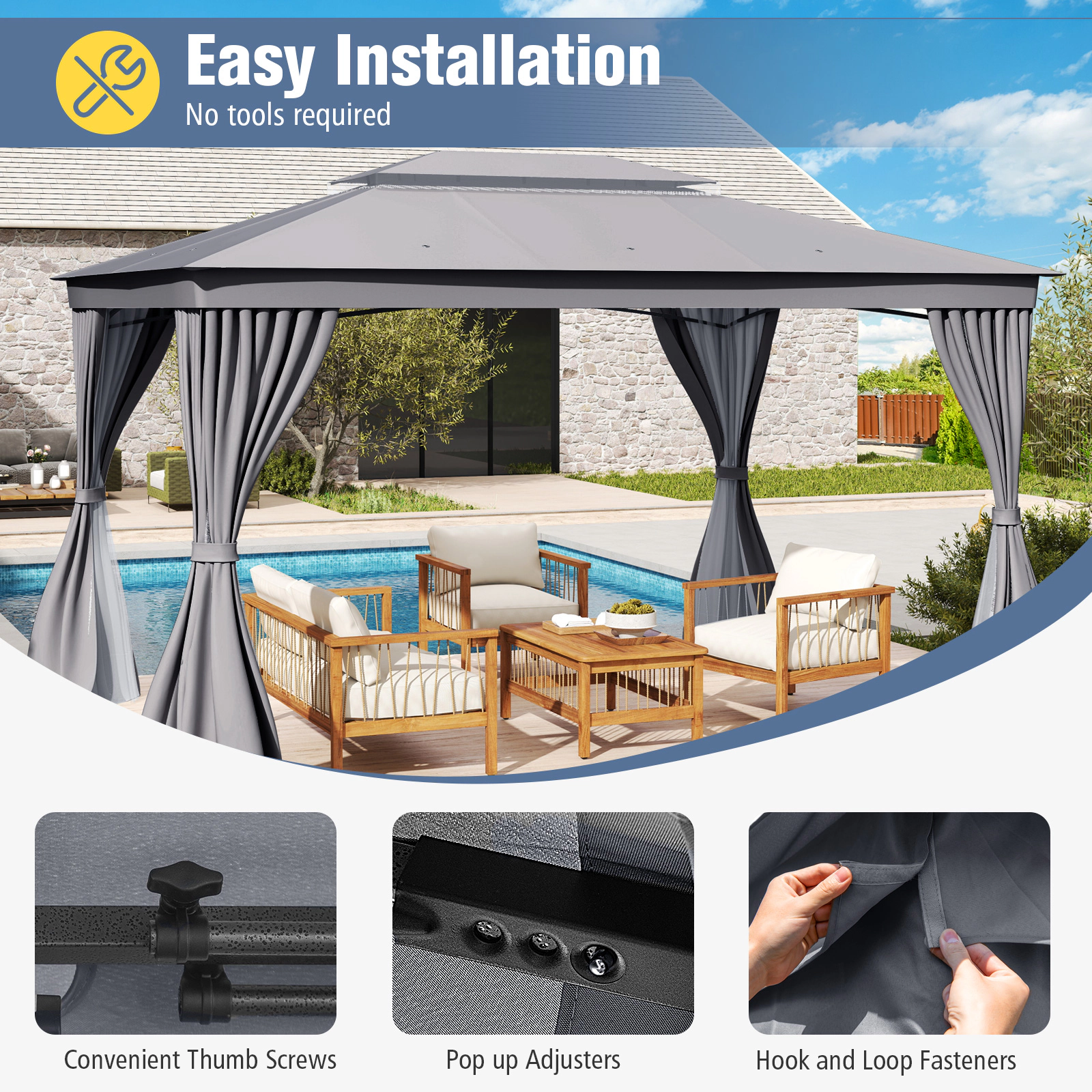 SUGIFT 10-ft x 13-ft Coffee Patio Gazebo with Privacy Curtains Mesh Netting and Vented Double Roof