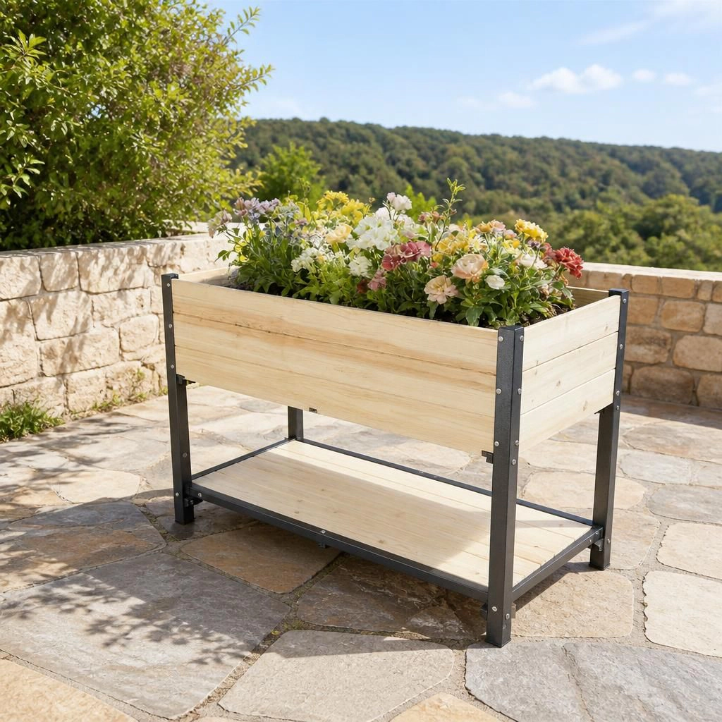 WOW PIONEER Solid Wood Rectangular Raised Planter for Patio Yard Balcony Backyard Garden