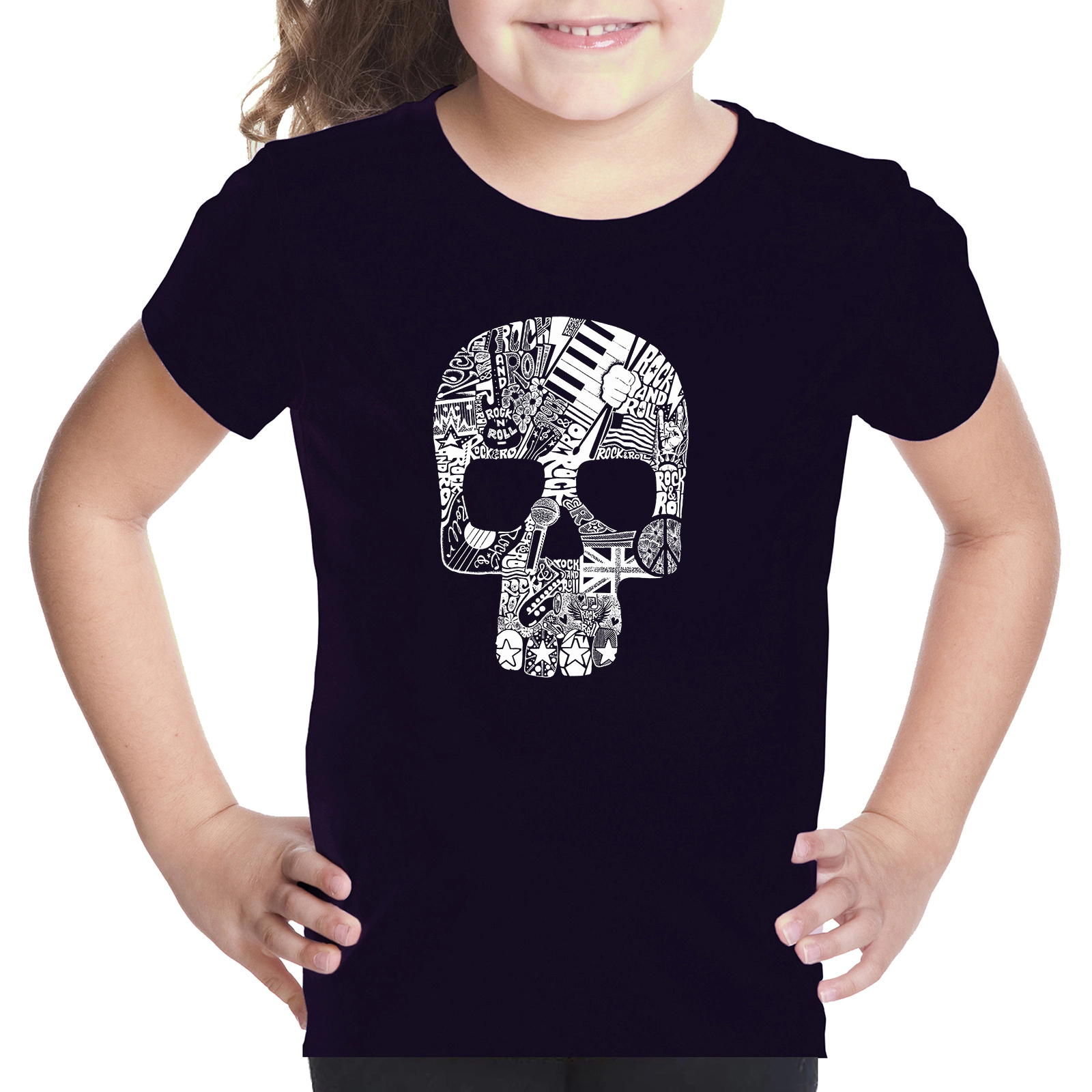 LA Pop Art Girls Word T-Shirt - Rock n Roll Skull