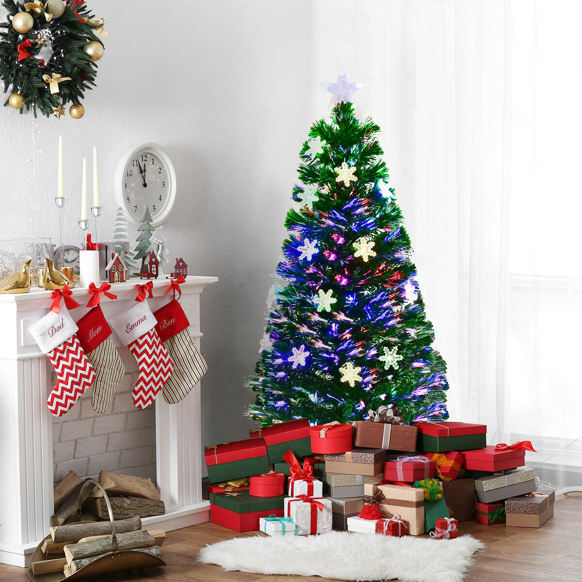 Glintex 4-Ft LED Optic Christmas Tree with Snow Ornaments and Metal Stand, Green