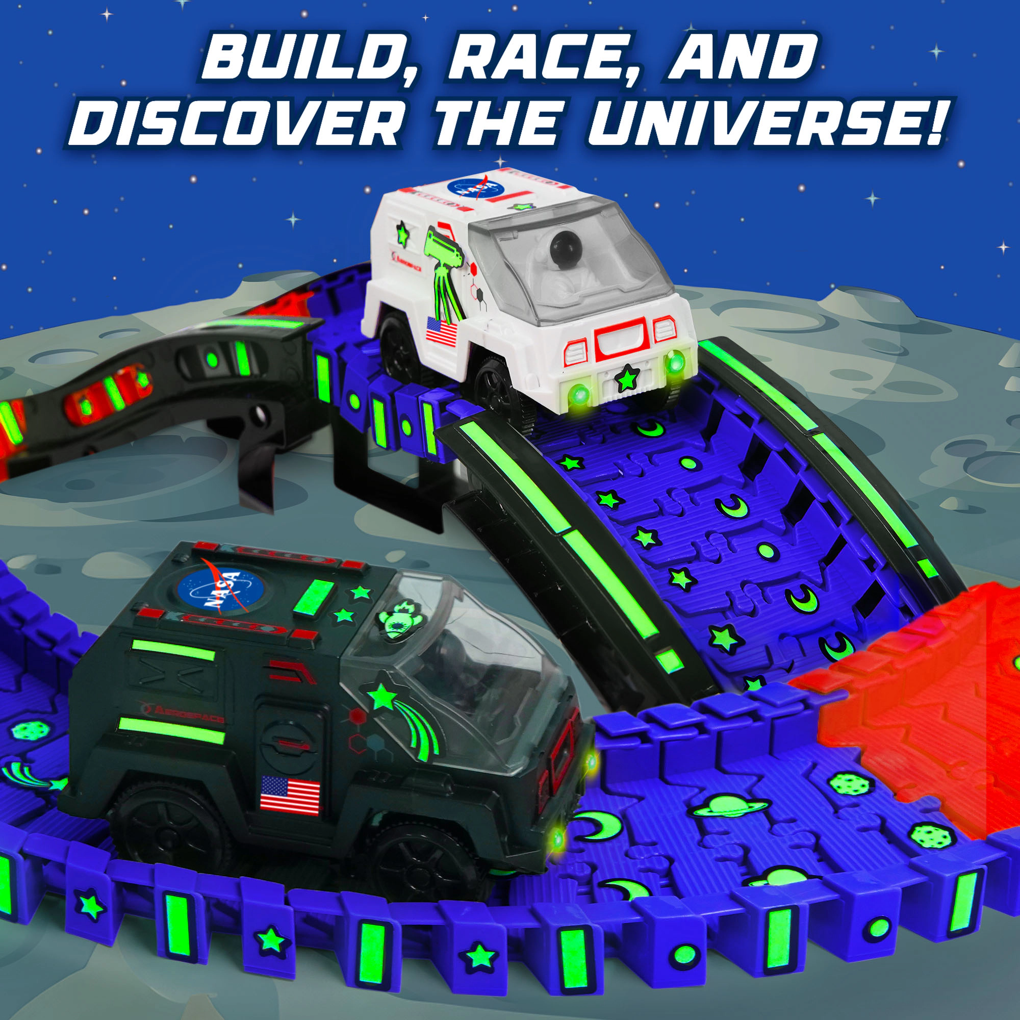 USA Toyz Lunar Loop NASA Space Tracks Playset 225 Pieces Interactive STEM Race Track Toy