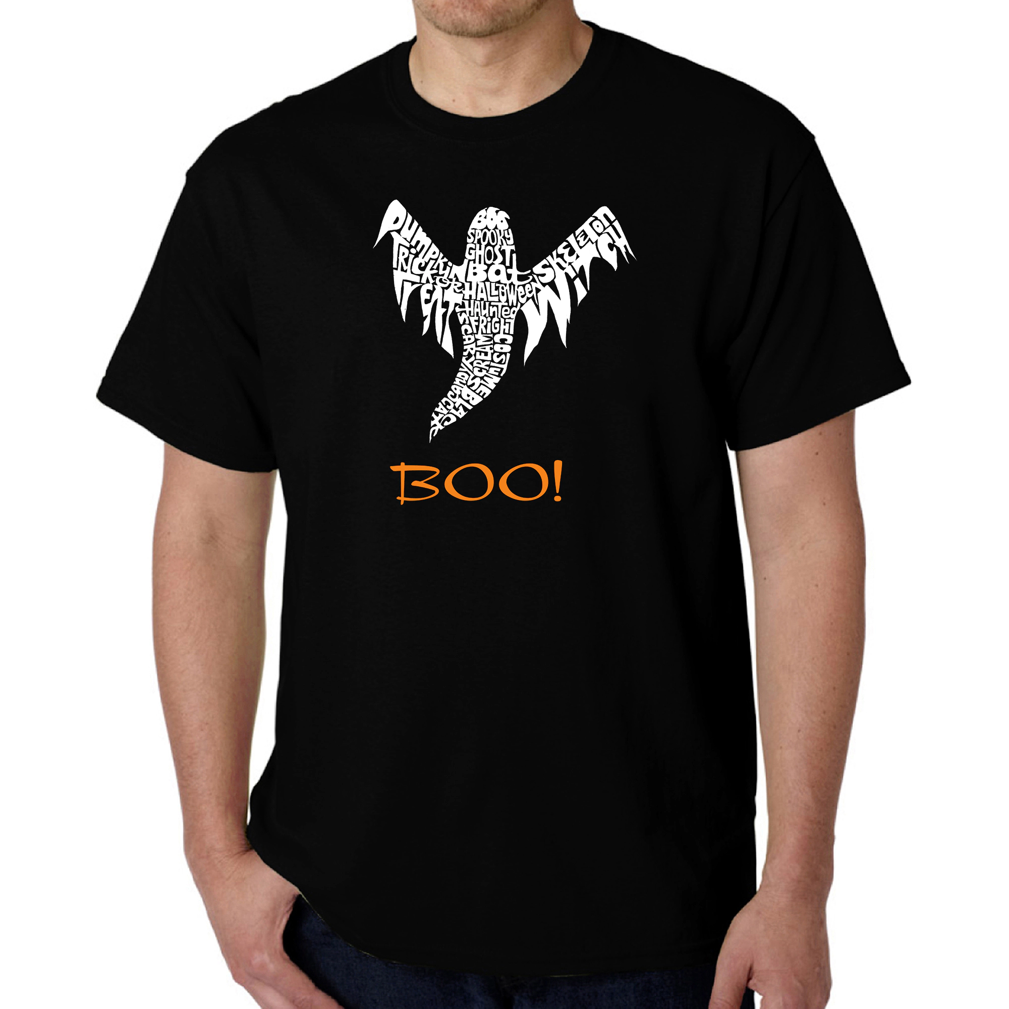LA Pop Art Men's Halloween Word T-Shirt - Ghost Crew Neck
