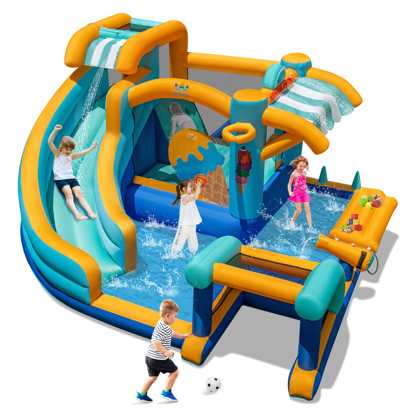 LJG Inflatable Water Slide Bounce House Kids Jump Castle with Water Cannon