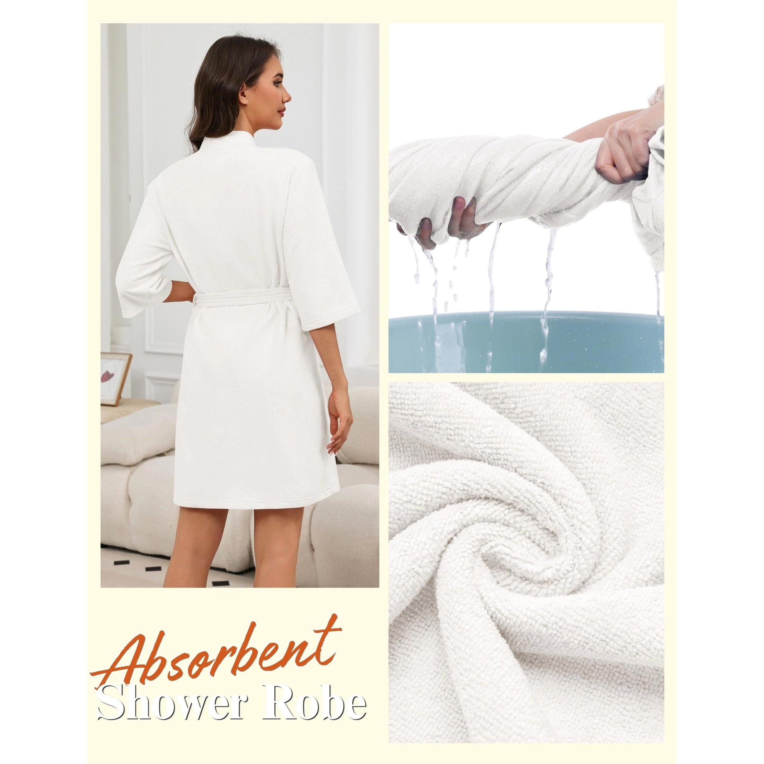 Ekouaer Womens Terry Cloth Robes Absorbent Towel Robe Knee Length Soft Bathrobe Sleeve Spa