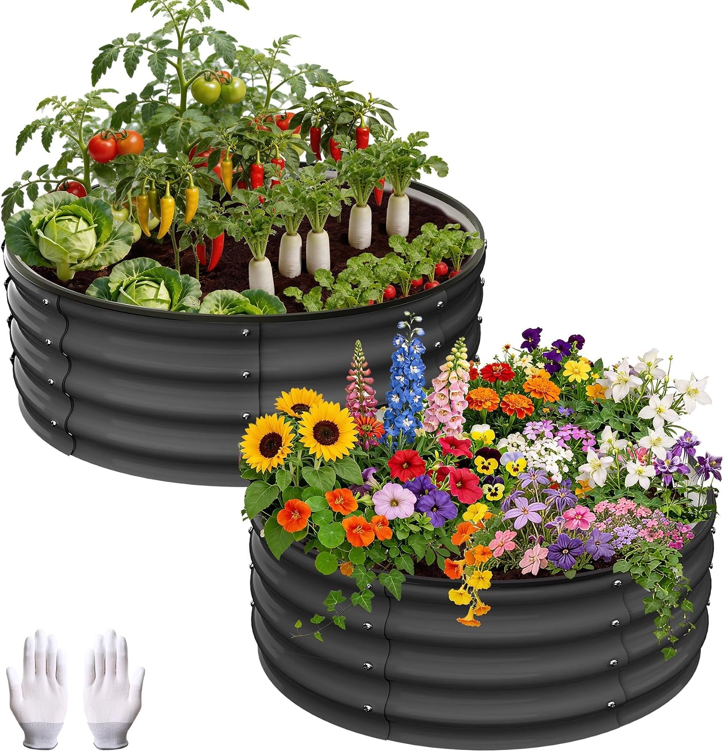 Set of 2 Raised Garden Beds 2x1 ft, Galvanized Steel, Open Bottom for Drainage, Outdoor for Vegetables Flowers Herbs