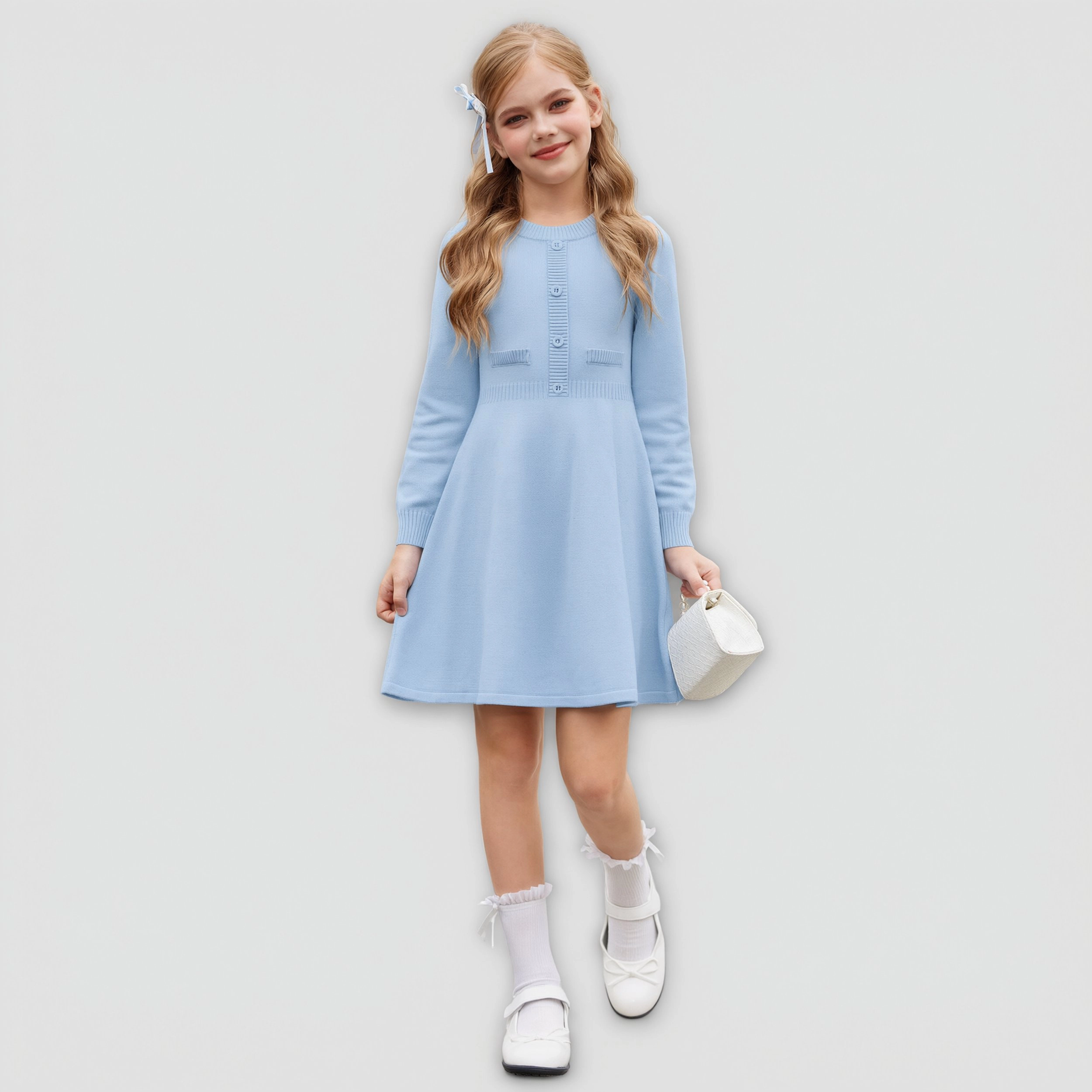 Arshiner Girls Sweater Dress Long Sleeve Button Knit Fall Winter Pullover Dresses For Kids