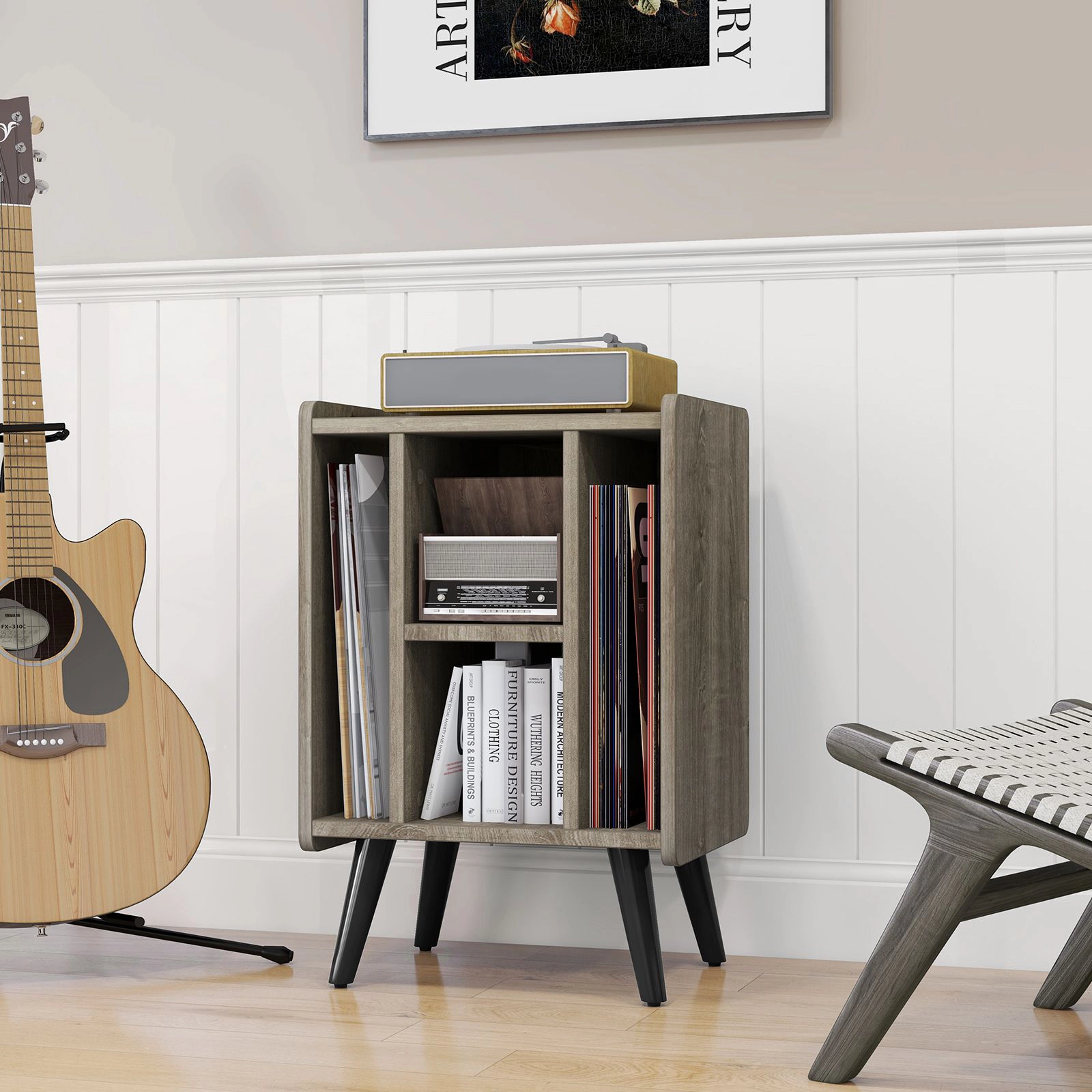 SlickBlue Vinyl Record Storage Stand with Charging Station Shelves