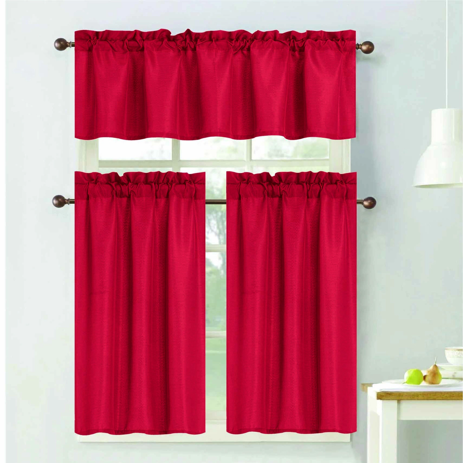 RT Designers Collection 100% Polyester Gibson Solid 3 Piece Kitchen Curtains Valance & Tiers Set 54" x 18