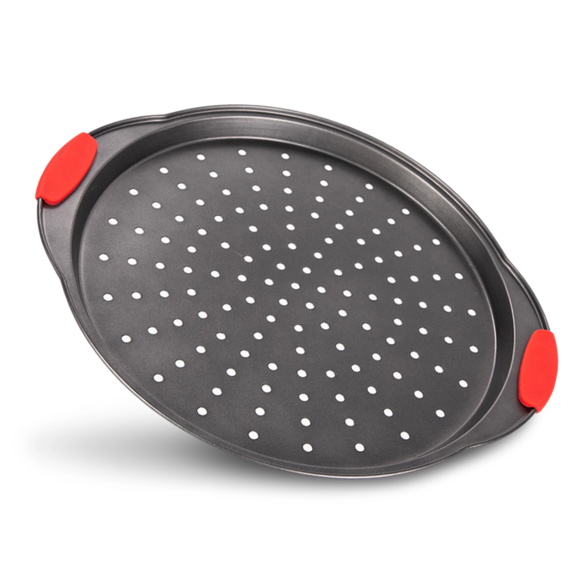 Cheer Collection 13-Inch Perforated Nonstick Pizza Pan with Silicone Grips