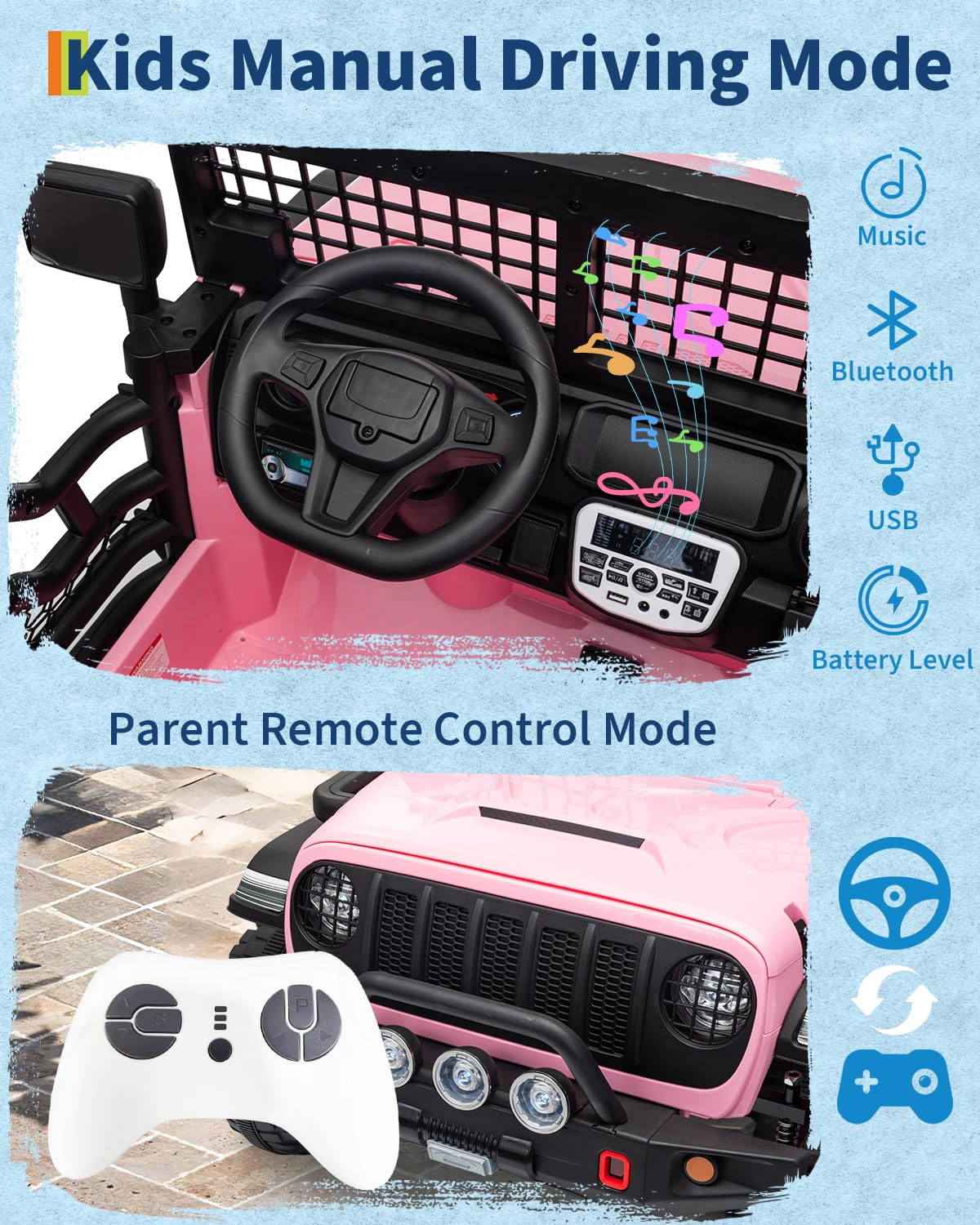 24V 2-Seater Kids Electric Ride On Truck with Remote, Dual 200W Motors, 20" Seat, LED Lights, Music