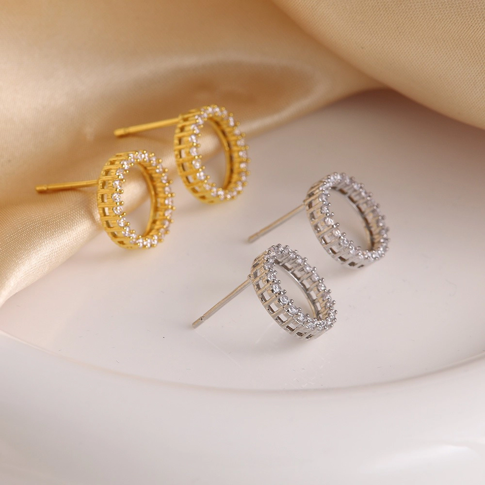 Double Row Cubic Zirconia Hollow Circle Stud Earring