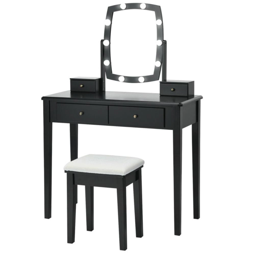Hivvago Vanity Table Set With Lighted Mirror For Bedroom And Dressing Room