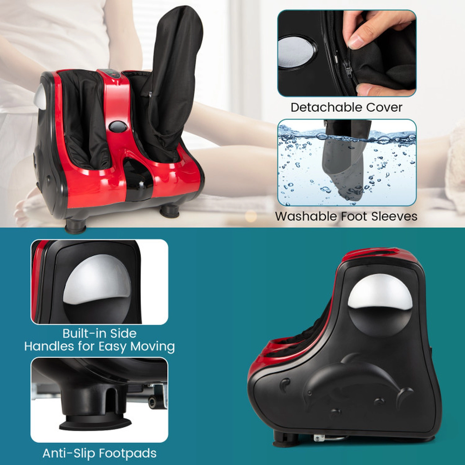 SUGIFT Shiatsu Foot and Calf Massager with Heat Kneading Rolling Vibration Tilt Bar and 15-Minute Timer