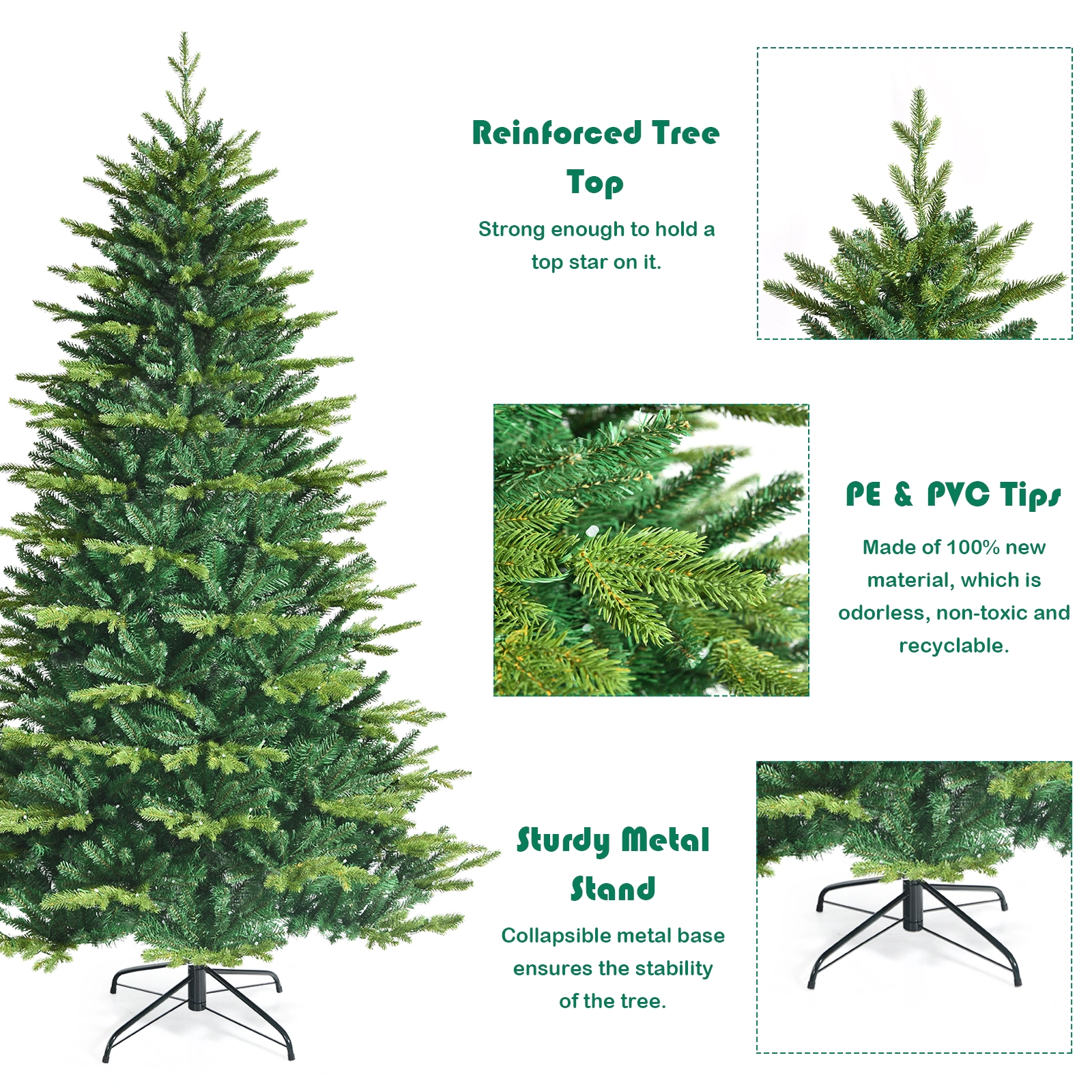 SUGIFT Pre-lit Artificial Hinged Christmas Tree APP Controlled Color Changing LED Lights 7-ft Green with Metal Stand