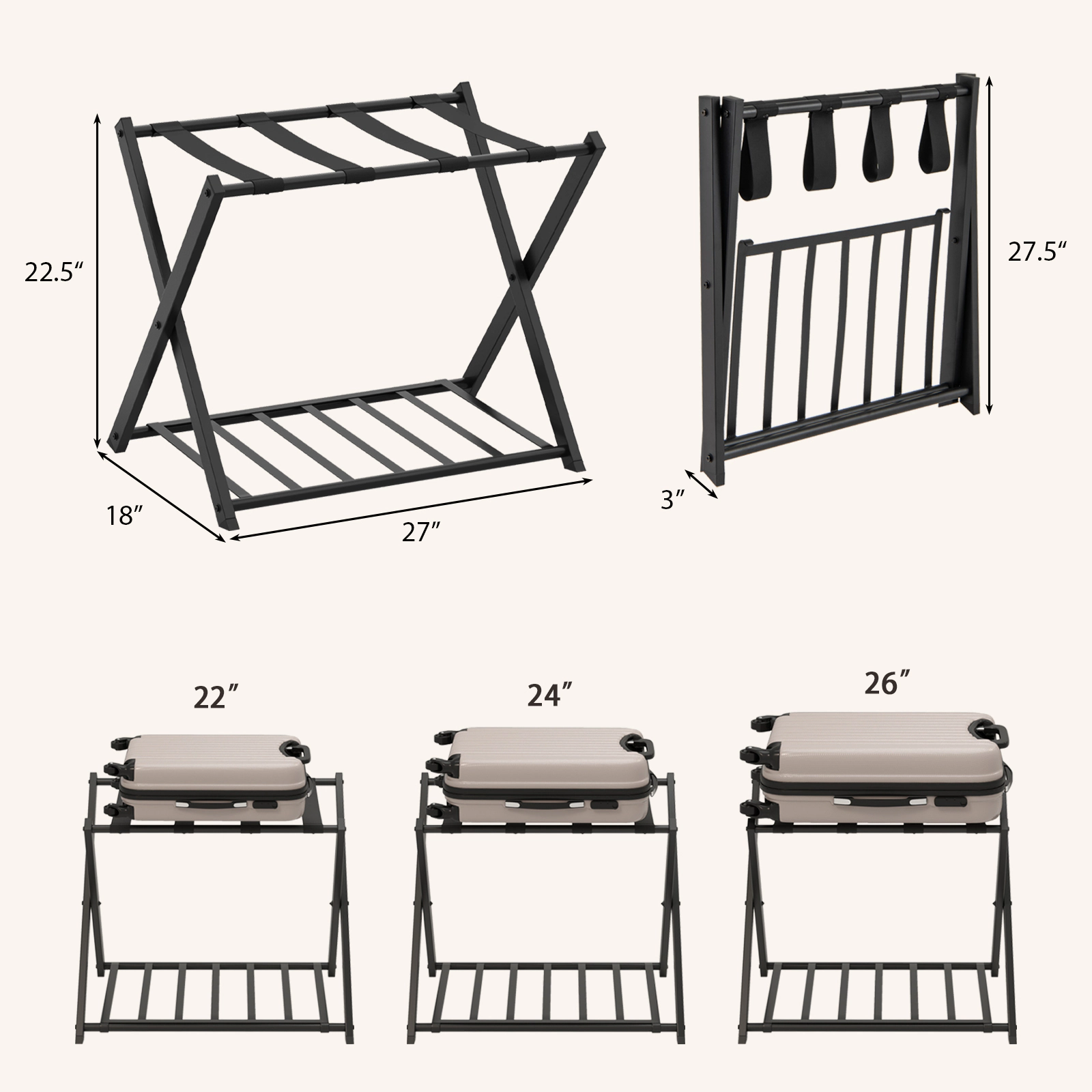 SlickBlue Set of 2 Tier Folding Suitcase Stand with Removable Shelf
