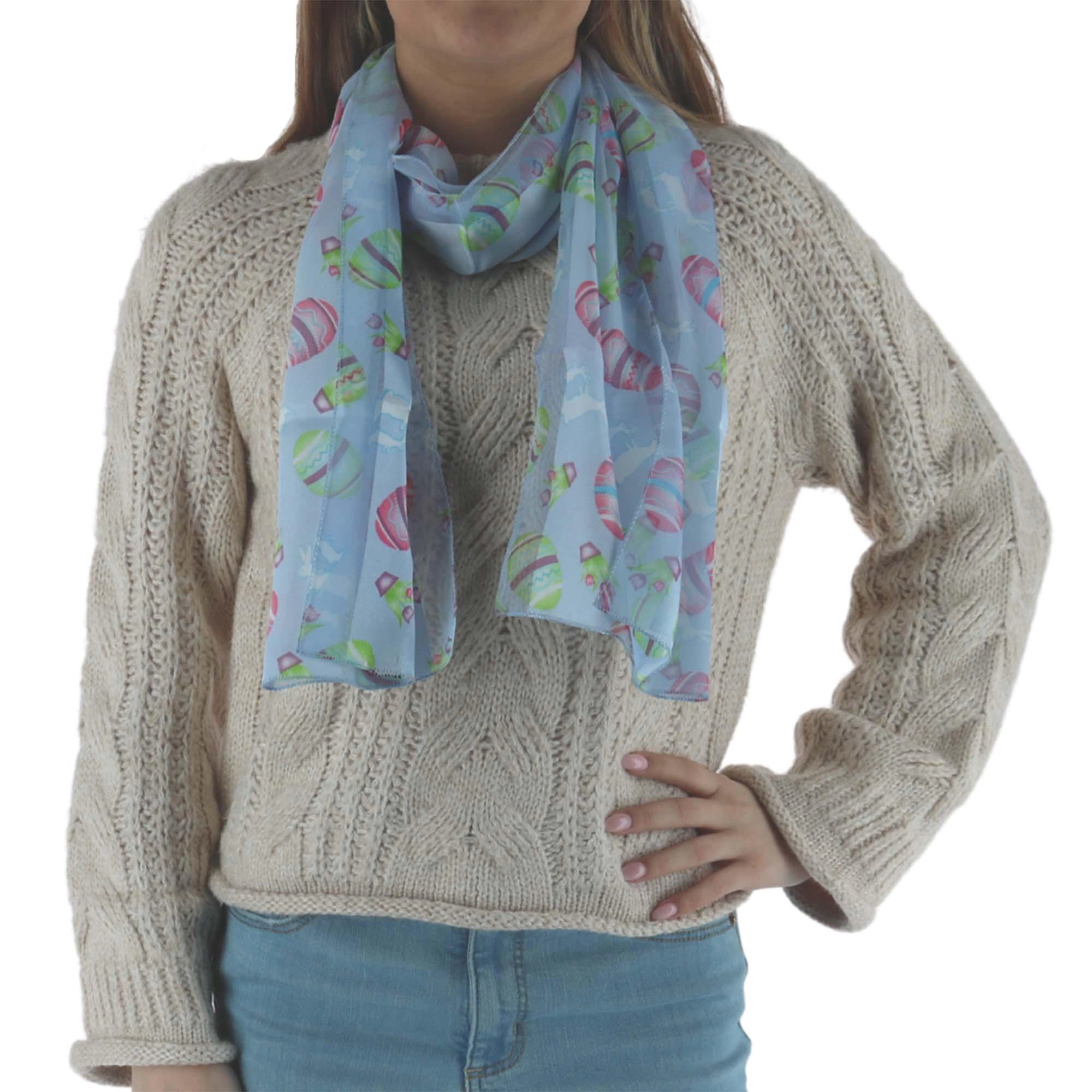 CTM Women's Easter Bunny and Egg Print Holiday Lightweight Scarf