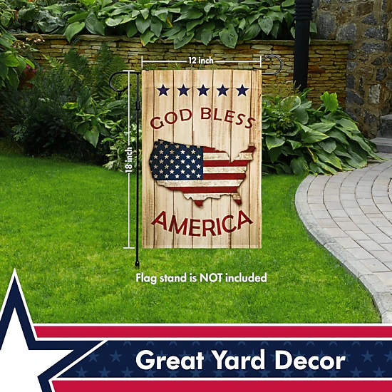 G128 God Bless America Patriotic USA Map Garden Flag - 12x18 Inch 150D Polyester