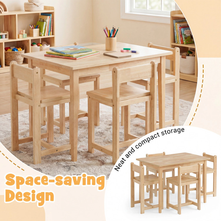 Hivvago 5-Piece Kids Table And Chairs Set Solid Rubber Wood Toddler Activity