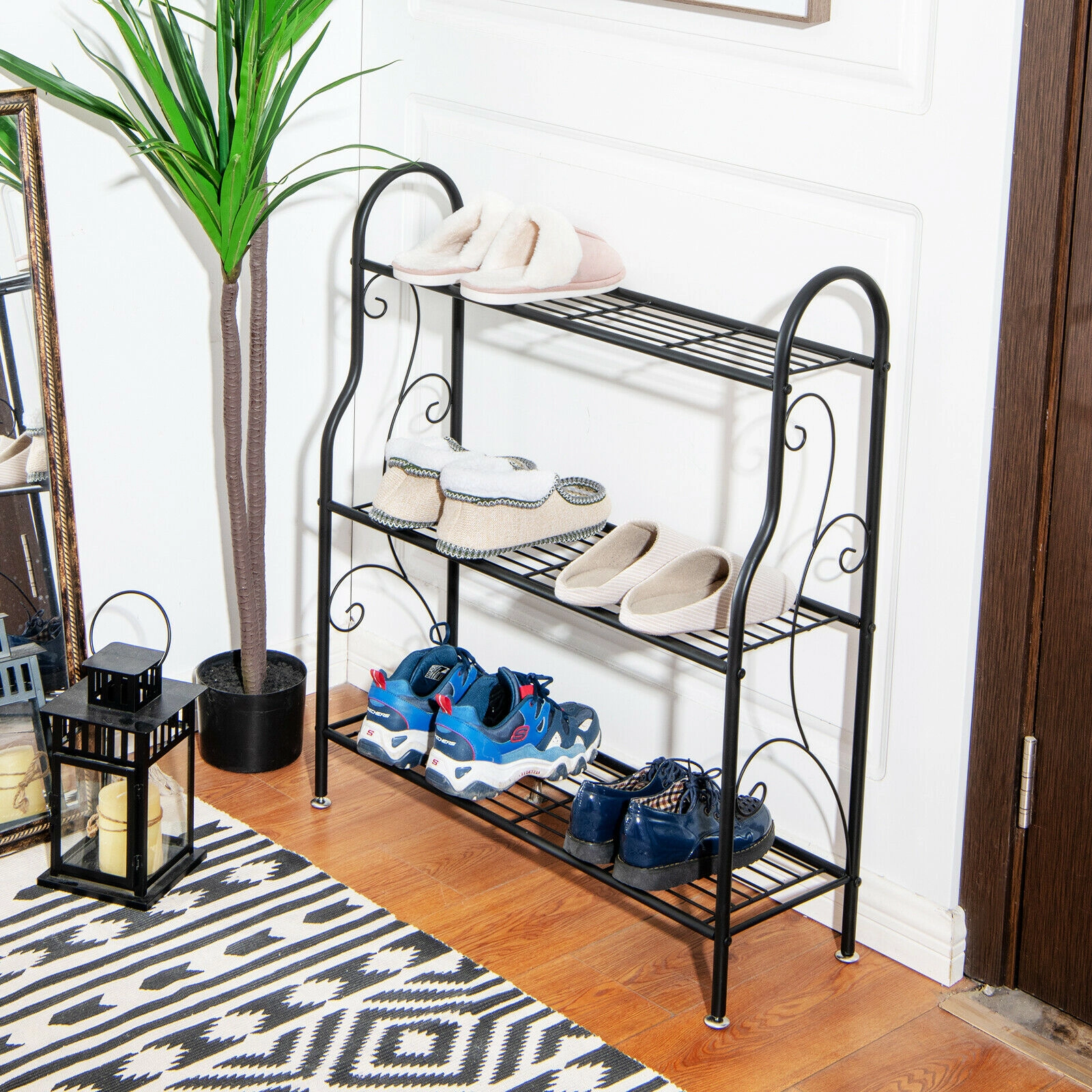 SlickBlue Metal 3 Tier Plant Stand Black Steel Storage Rack for Plants Books Shoes Home Use
