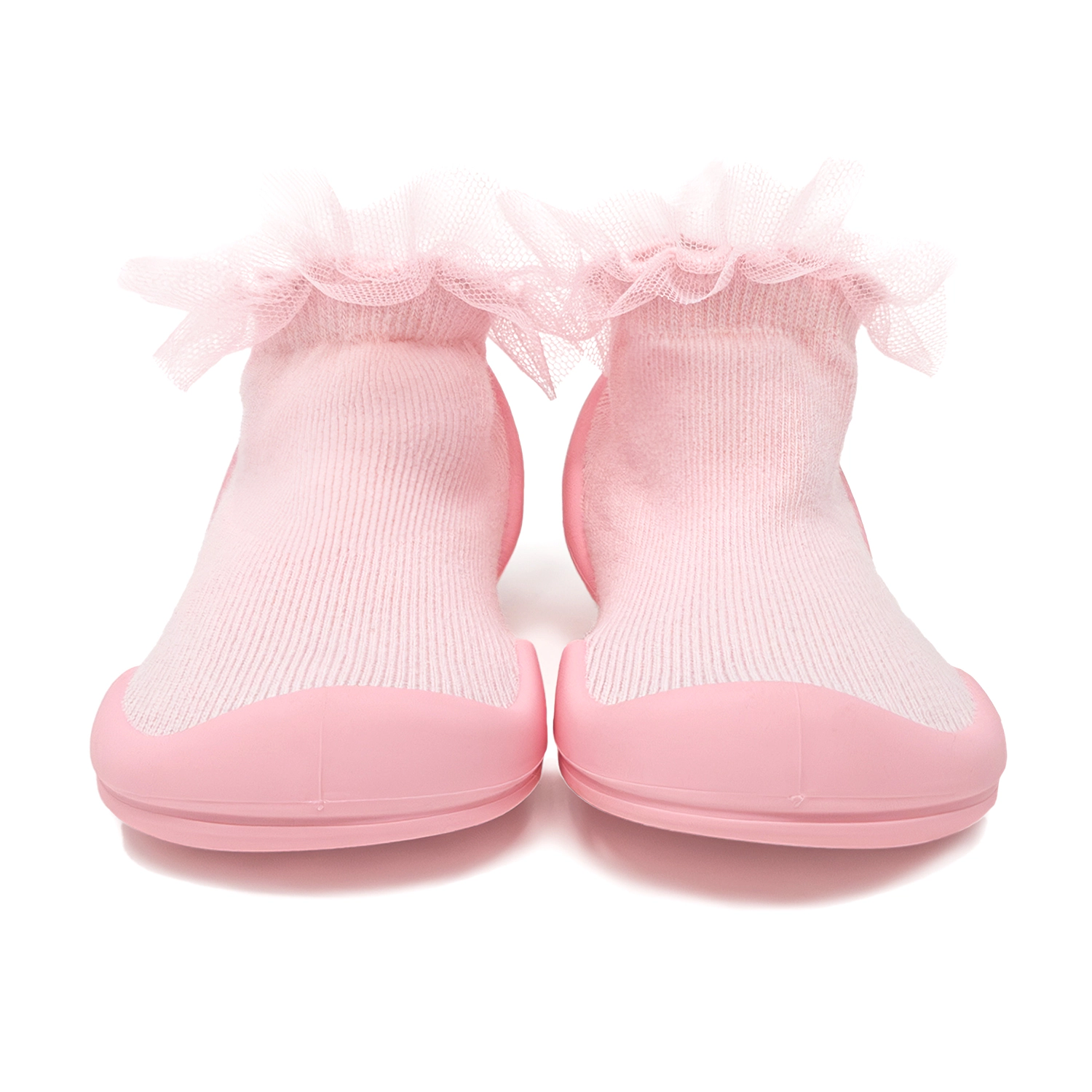 Komuello Toddler Girl First Walk Sock Shoes Lace Trim - Tull Pink