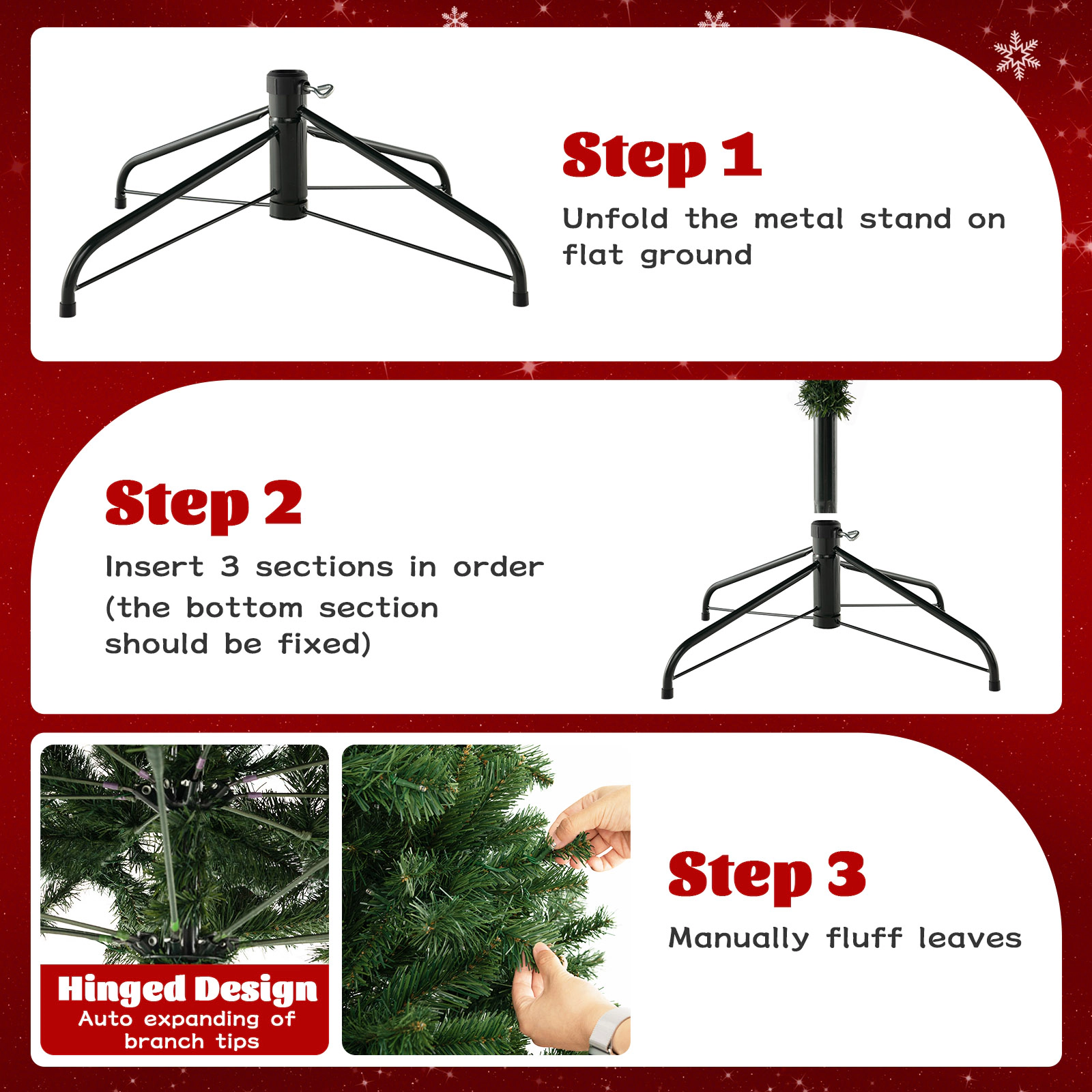 SUGIFT Hinged 7-Foot Green Artificial Christmas Tree PVC Branch Tips 700 Warm White LED Lights 3-Section Metal Stand