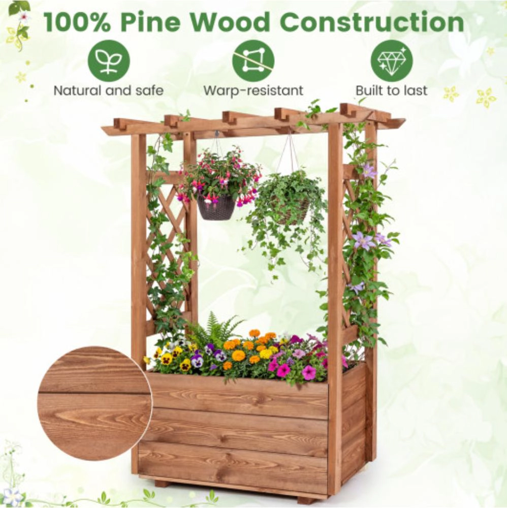 Hivvago Wooden Raised Garden Bed Elevated Planter Box with Hanging Roof