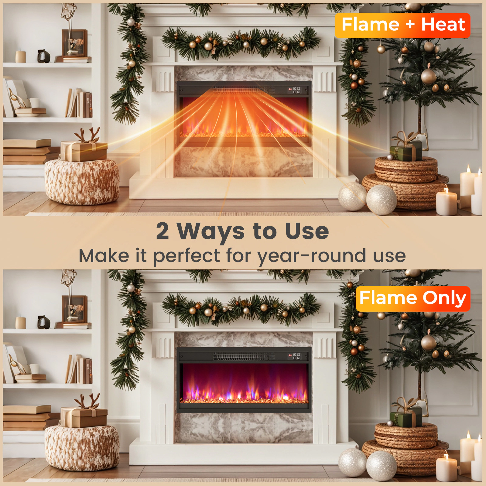 SUGIFT 1500W Electric Fireplace Insert 5120 BTU with Thermostat and Remote Control 400-sq.ft Heating Range Black