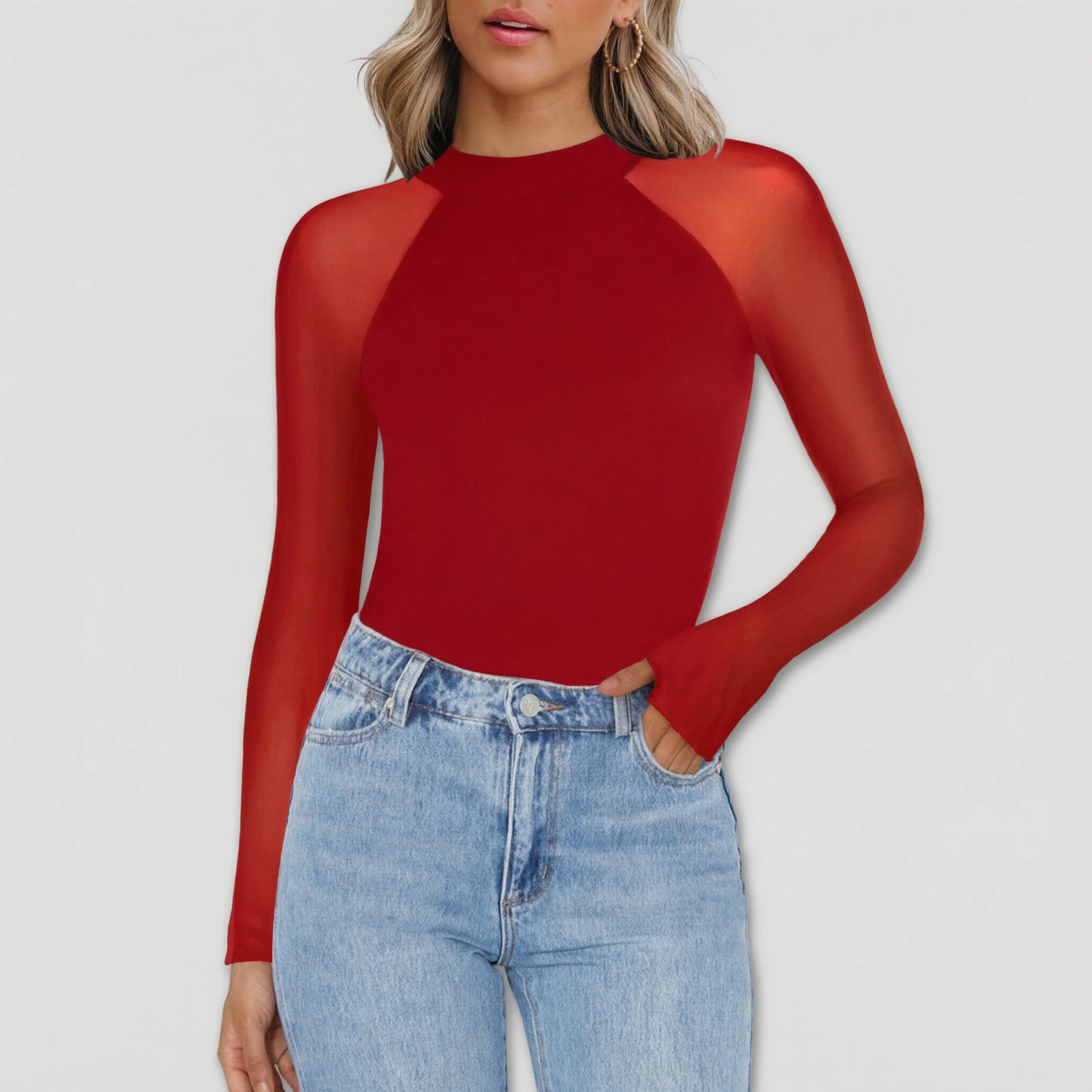 Zeagoo Women Mesh Mock Neck Blouse