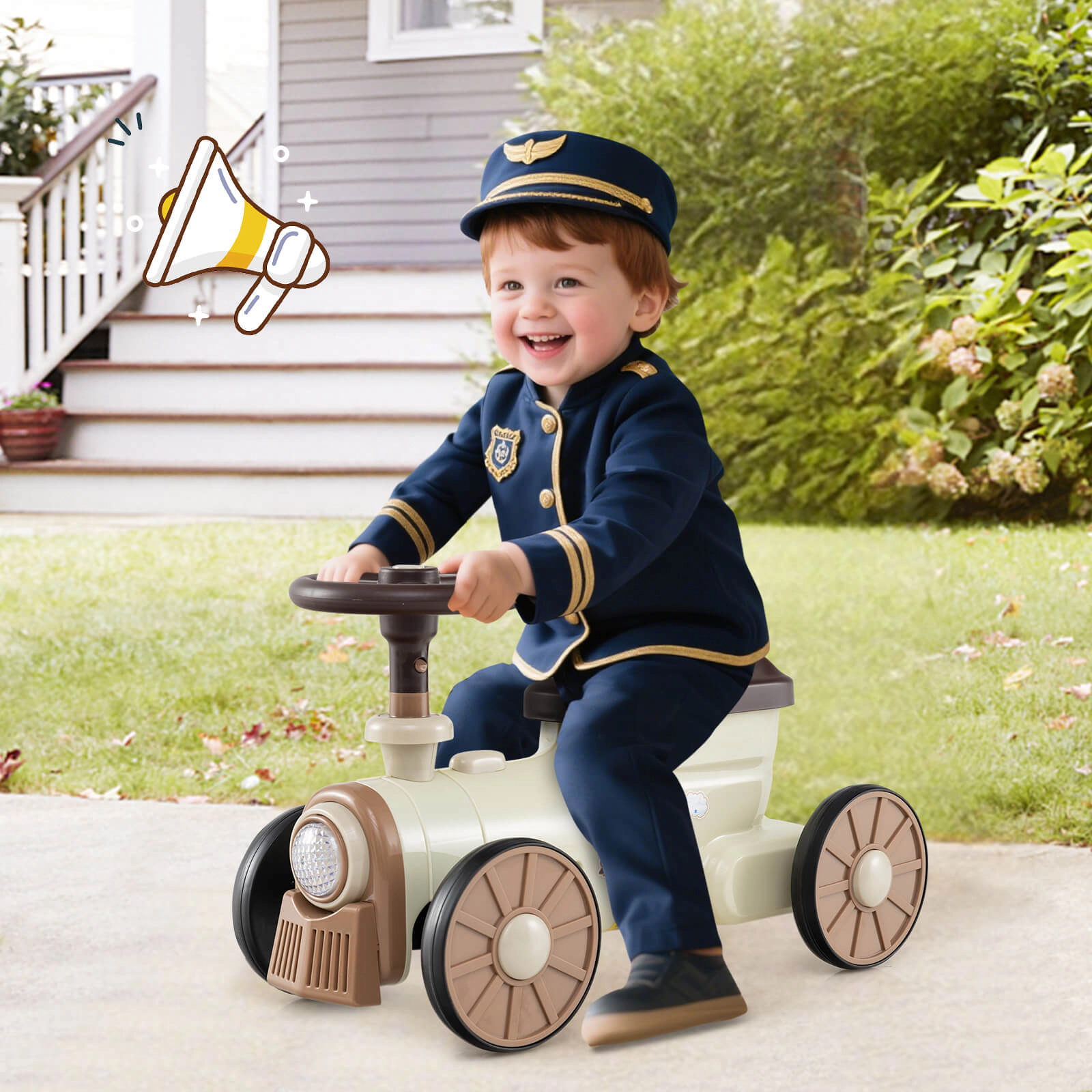 Costway Ride on Push Car with Storage Compartment & Train Whistle Sound Button