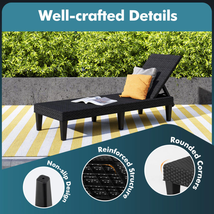 Hivvago Outdoor Chaise Lounger Chair With Waterproof Rattan Textured Pp Surface And 330 Lbs Capacity