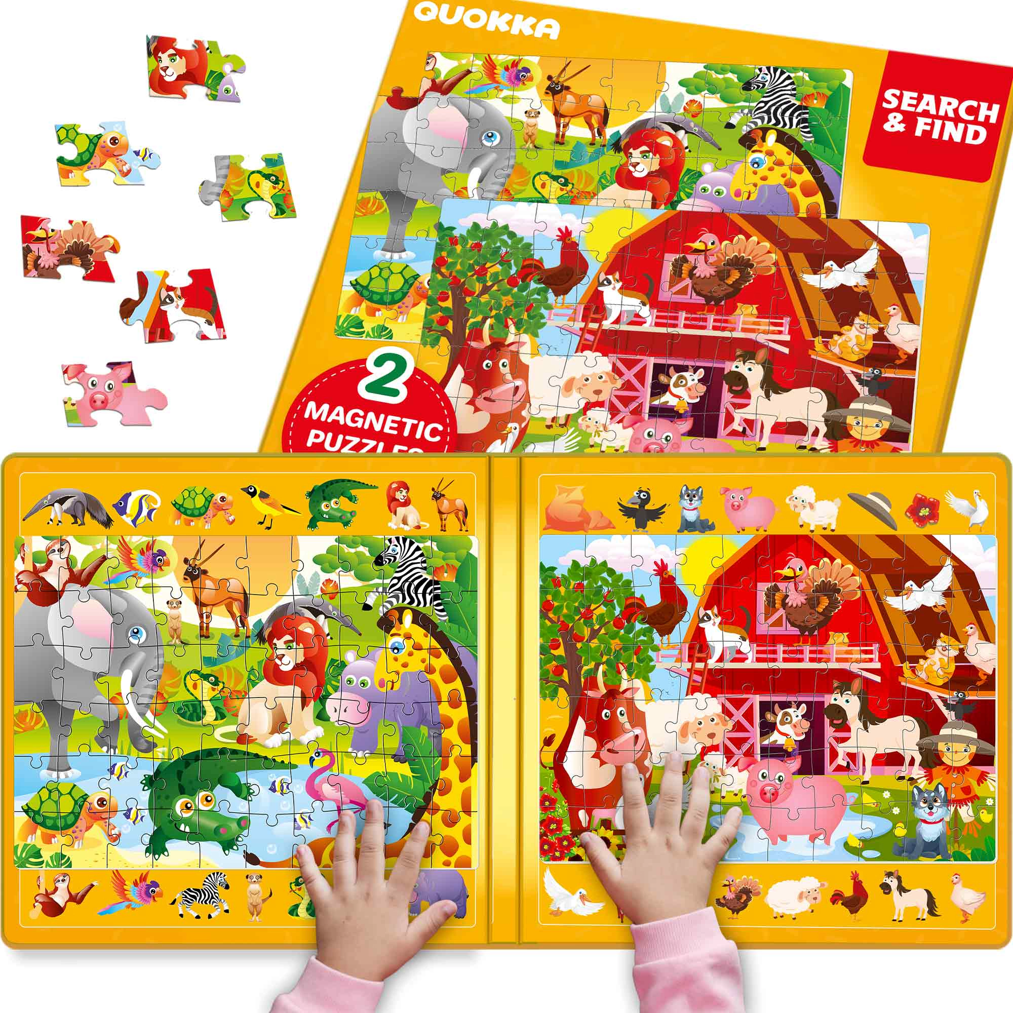 QUOKKA Magnetic Search & Find Puzzle Book for Kids Ages 3–5, 2-Pack, 60-Piece Travel Activity Set