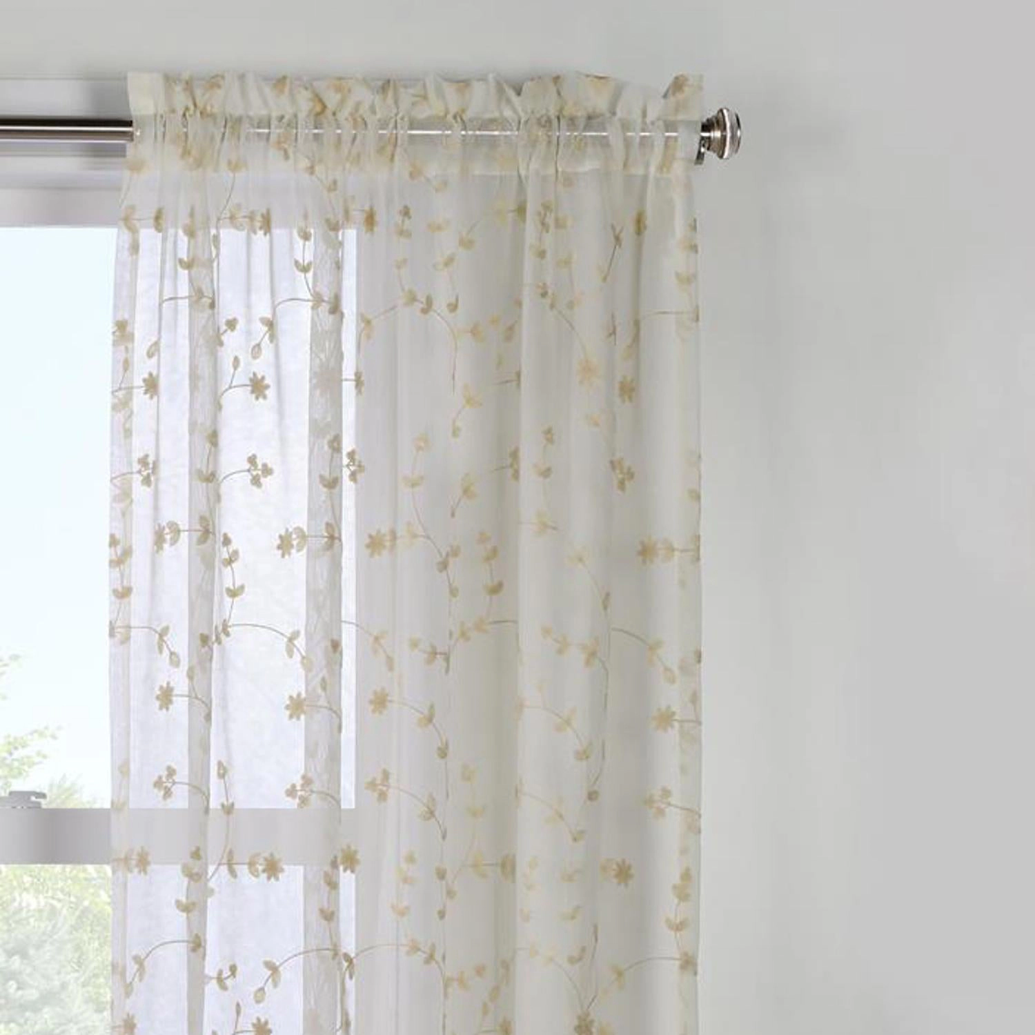 Commonwealth Habitat Grandeur Deep Scalloped Embroidery Pole Top Window Panel - Cream