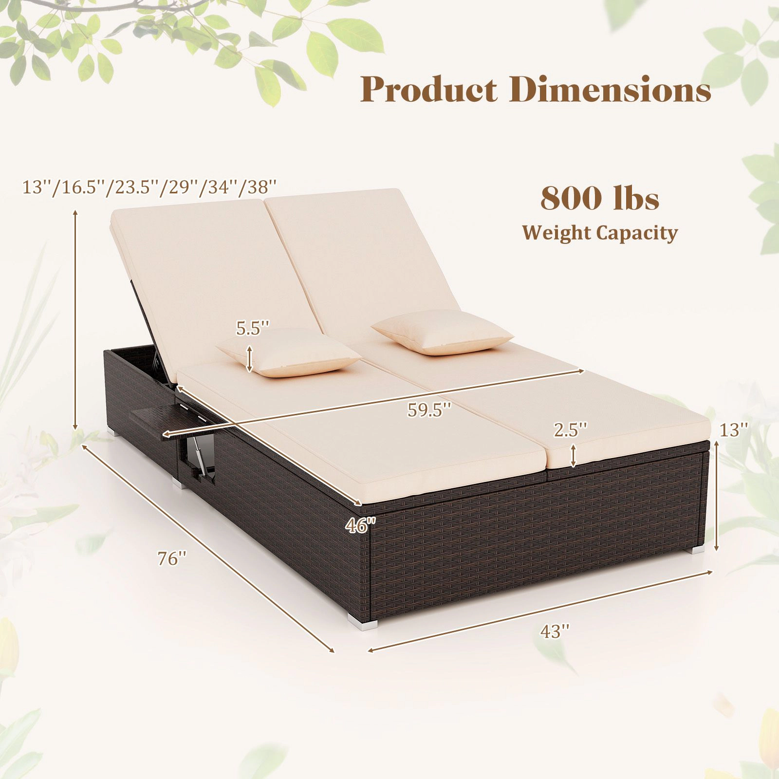 SlickBlue Double Chaise Lounge with Cushions & Side Tables