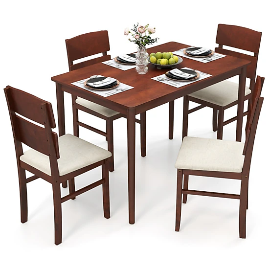 SUGIFT 4 Upholstered High Curved Back Chairs for 4 People 5-Piece Dining Table Set