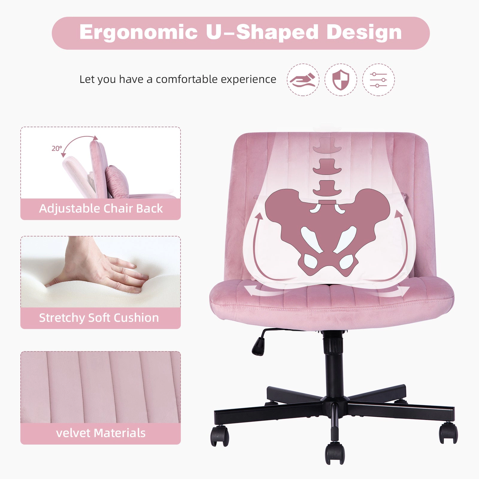 Platinum-Level Office Chairs Light Pink Velvet Swivel Office Chair with Cushioned Comfort