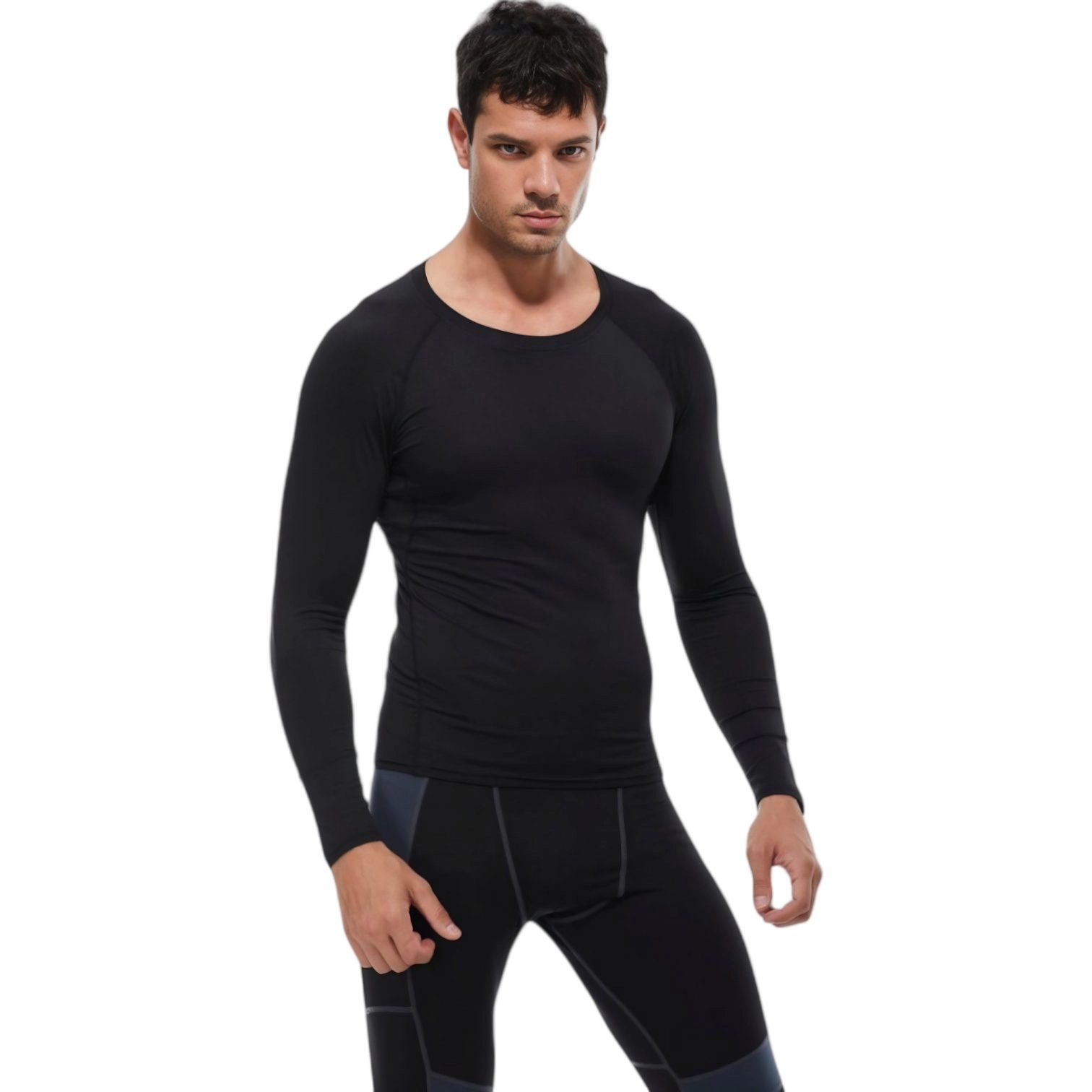 Anna-Kaci Men's Long Sleeve Athletic Compression Shirt with Crew Neckline and Stretch Fit Performance Fabric